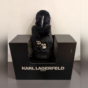Karl Lagerfeld Black Faux Fur Slippers New In Box Size 7 Medium Women